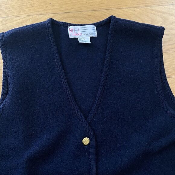 Milano Design‎ Groups Vintage Navy 100% Wool Vest 4 Gold Buttons Classic Sz Med - Picture 6 of 10